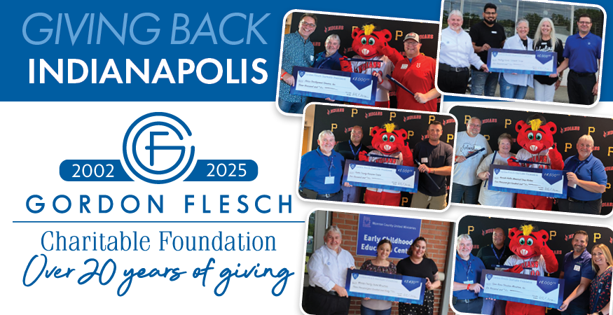 photos of Gordon Flesch Charitable Foundation check presentations to charities in Indy